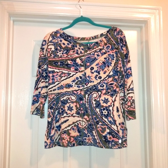 Talbots Tops - Talbots Pink Blue Paisley Print blouse Size Small petite